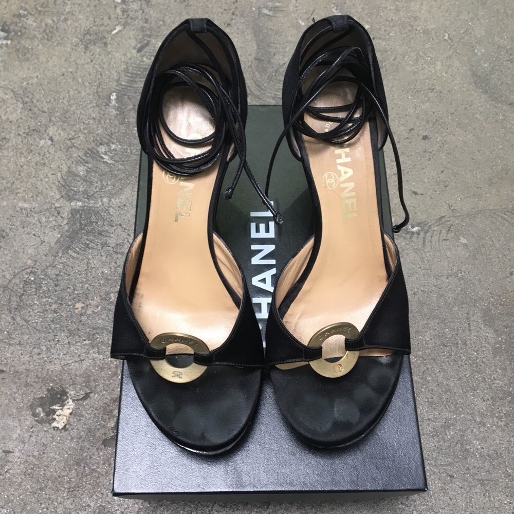 Authentic CHANEL Black Wedges/Heels Size 37